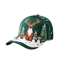 Gorra de béisbol de poliéster con estampado navideño de 6 paneles, estilo retro, ajustable, para uso diario en las cuatro estaciones, ideal para comercio transfronterizo.