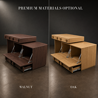 Bureau d'écriture moderne en noyer avec armoire, plusieurs compartiments de rangement, poignées carrées en bois, mobilier de maison, table de bureau