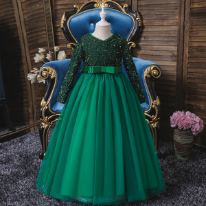 Magnifique Robe de Princesse Style Western pour Filles, Robes de Soirée Vertes à Manches Longues Pailletées pour Grandes Filles, Robes de Fête pour Filles de 12 Ans - Product Image 3