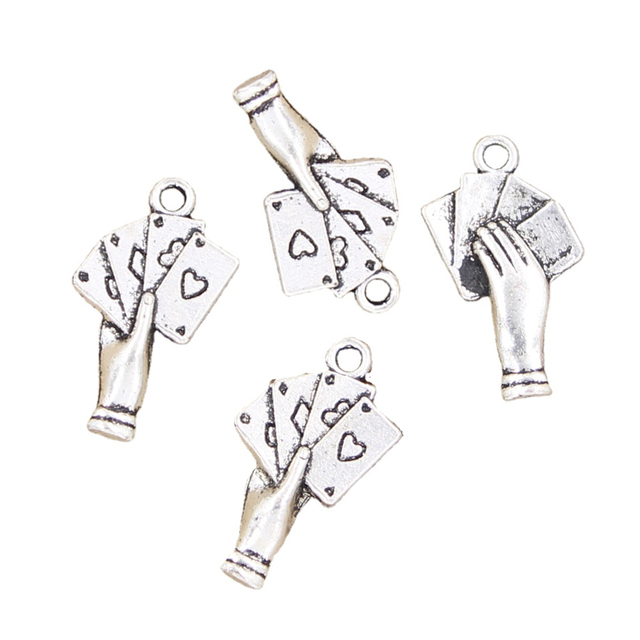 Charms Poker Playing Cards Hand 25x12mm Handmade Making Fit,Vintage Tibetan Silver Color Pendants,DIY for Bracelet Necklace