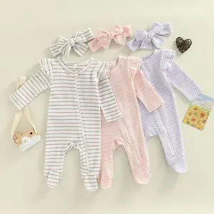 Primavera vestiti per neonati pagliaccetto a strisce per bambini in cotone morbido 100% divertenti tute per neonati per neonati fabbrica di abbigliamento per bambini in cina