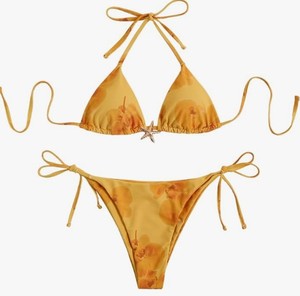 Conjunto de bikini floral con estampado de leopardo de 2 piezas para mujer, con top halter y tirantes ajustables - Product Image 1
