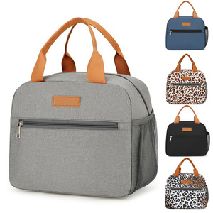 Bolsa de almuerzo de tela Oxford con aislamiento de gran capacidad para excursiones de estudiantes, gris, estampado de leopardo, caqui, azul, negro - Product Image 1