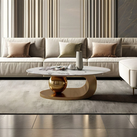 Meubles de salon de luxe Nodric, table basse ronde moderne en acier inoxydable avec plateau en marbre ardoise et métal doré pour usage hôtelier