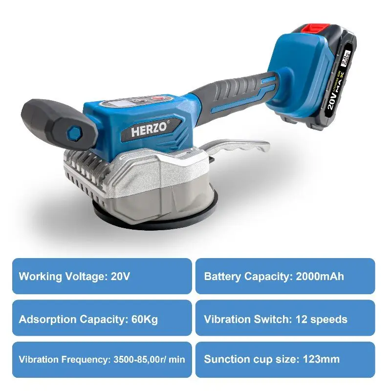 HERZO 20V Cordless Ceramic Tile Laying Tools Battery powered with 6.3'' Sucker Essential for Home Improvement Diy Grade