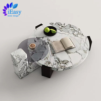 Ensemble de 2 pièces de meubles d'hôtel de luxe dernier cri d'usine en Chine table basse ronde blanche avec dessus en marbre table à thé moderne pour le salon iEasy