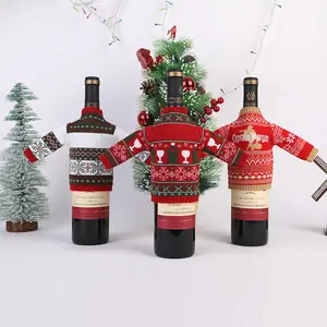 Nieuwkomers Kerst Wijnfles Gebreide Lelijke Sweater Covers Voor Kerstfeest Tafeldecoraties