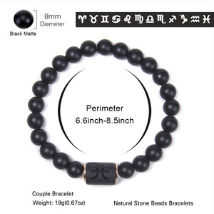 Bijoux fantaisie 8mm Bracelet en agate noire Bracelet d'horoscope en onyx perlé géométrique pour femmes et hommes pour l'amitié - Product Image 6