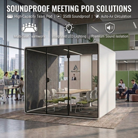 Cabina Acústica Modular Insonorizada para Reuniones, 35dB, para 6 Personas, con Ventilación y LED, para Salas de Espera de Aeropuertos y Espacios Abiertos