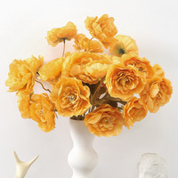 Bunga Sutra Artifisial Shangchu Grosir untuk Pernikahan, Buket Bunga Peony Artifisial 5 Kepala untuk Seni Floral Dekoratif