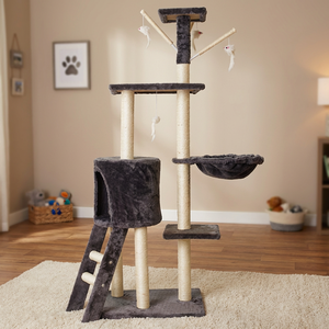 Luxe grijze kattenboom design kattentoren natuurlijke krabpaal krabplank klimkattenhuis bomen voor kittens - Product Image 2