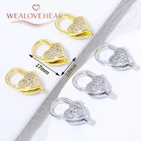 Connecteurs de Fermeture Cœur en Laiton Plaqué Or 18K Incrustés de Zircon Cubique pour Bijoux, Fermoirs pour Bracelets, Accessoires de Fabrication DIY
