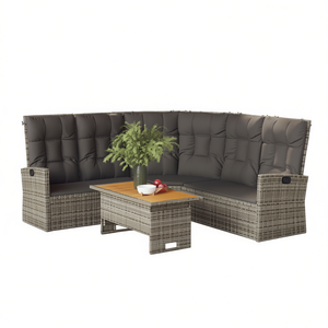 Set Lounge da Giardino Grigio in Rattan, Arredamento da Esterno a 4 Posti dal Design Contemporaneo - Product Image 1