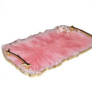 Plateau décoratif de luxe en résine rose, motif végétal Art Déco, pour mariage - Product Image 1