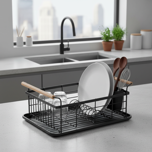 Scolapiatti, design industriale, legno e acciaio, ELIE, nero opaco - Product Image 3