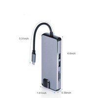 Hub USB Tipo C de Aluminio con 8 Puertos, Lector de Tarjetas SD y TF, HDTV, J45, VGA, PD, Tarjeta de Red Gigabit, Adaptador USB 3.0