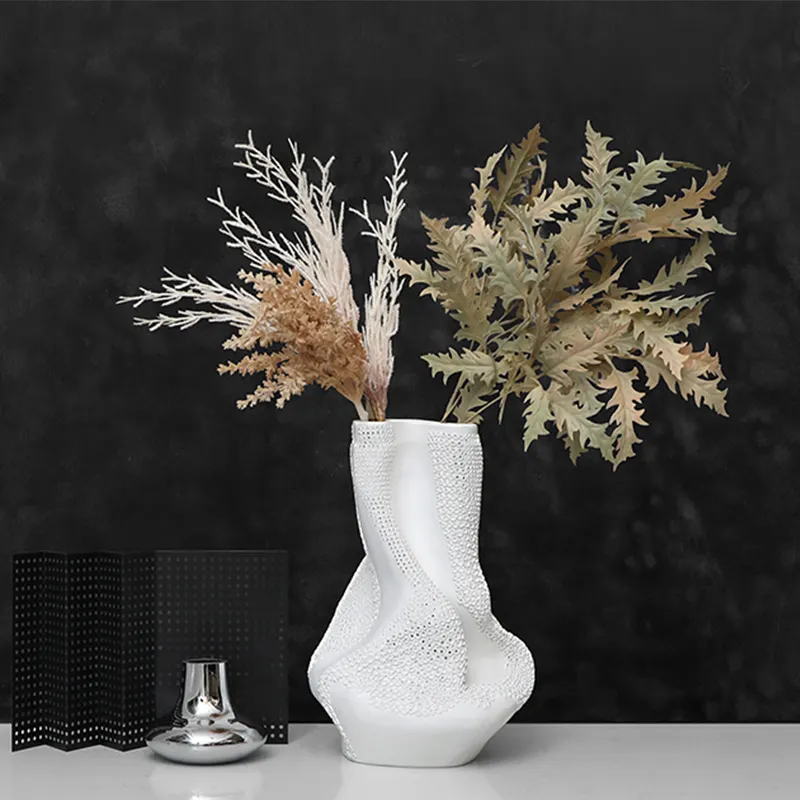 Florero de resina blanca minimalista para decoración del hogar, jarrones de interior suave y creativo, jarrones nórdicos para sala de estar
