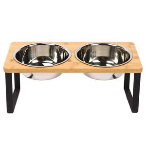 Comedero moderno pequeño para perros y gatos, superventas, alimentador transfronterizo para mascotas hecho de bambú y acero inoxidable - Product Image 5