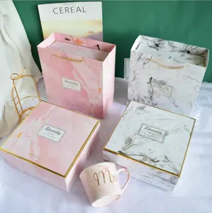 Подгоняемый логотип пустая Розовая белая мраморная бумажная коробка Роскошная большая картонная упаковочная коробка для подарка духов