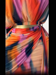 Ensemble 2 pièces haut et jupe courte pour femme, col rond, haut sans manches plissé imprimé tie-dye à nouer, haut de gamme, Sehe Fashion - Product Image 5