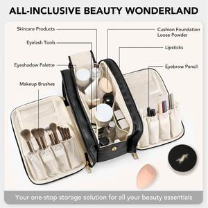 Ensemble de trousses de maquillage personnalisées avec initiales, ouverture à plat, trousse de toilette de voyage - Product Image 5