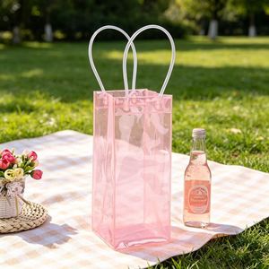 Sac isotherme transparent en PVC avec support souple et logo personnalisé pour bouteille de champagne ou de vin – Idéal comme sac cadeau - Product Image 1