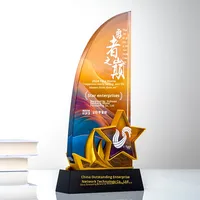 Ensemble de trophées en cristal personnalisés |   Récompense de reconnaissance des employés haut de gamme en or/argent/bronze avec gravure colorée pour les événements d'entreprise