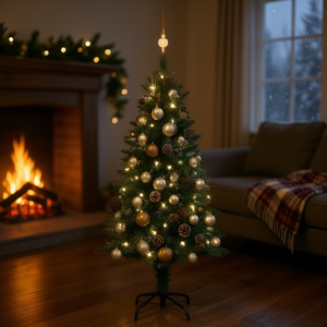 Árbol de Navidad Artificial Preiluminado de 70.9 Pulgadas con Piñas y Luces LED Blancas Cálidas para Decoración Interior - Product Image 2