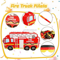 Piñata Camion de Pompiers HLC avec Boucle de Suspension, Bâton, Bandeau, Confettis, Piñata Camion de Pompiers Rouge, Cadeaux de Fête Thème Pompier