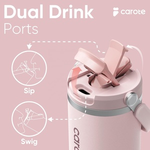 Ensemble de 3 bouteilles isothermes roses avec poignée et paille, gobelets de voyage en acier inoxydable - Product Image 4
