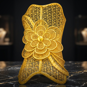 Wholesale Dubai Style Arabic <b>Bridal</b> Kada Jewelry 14K18K24K Gold Plated Wide Kada Intricate Floral Openwork Forming Kada Bracelet - Product Image 4