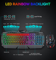 Keyboard dan Mouse Gaming e-sport, Mouse Gaming ringan dengan lampu latar, Mouse USB 104 tombol, Keyboard berkabel USB untuk PC gamer