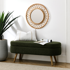 Panca contenitore ovale ottomana con gambe in legno di gomma, verde, 43,5x16x16 pollici - Product Image 1