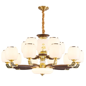 Nueva lámpara de araña de cobre de estilo chino, con múltiples cabezales LED, para sala de estar, dormitorio, comedor, forma redonda, base para bombilla E27 - Product Image 4