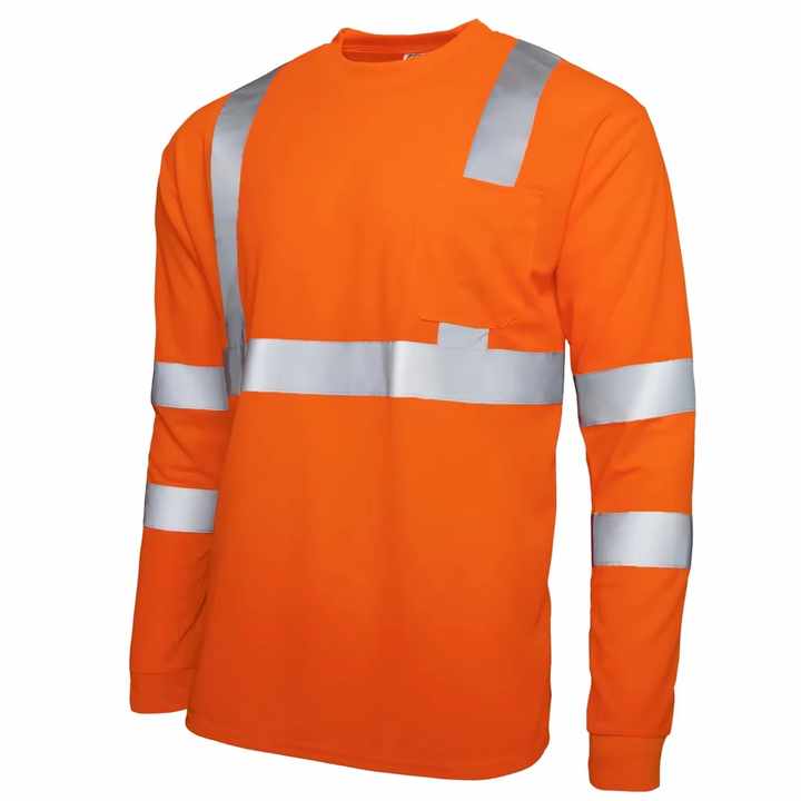 Men's Construction Long Sleeve Reflective HI Vis Work Shirt 100% ...