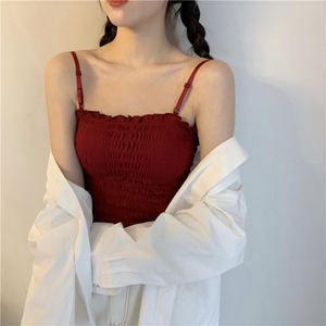 Nouvelle Camisole Coréenne Unie à Bretelles pour Femme, Courte, Polyvalente, Froncée, Dos Nu, avec Coussinets de Soutien-Gorge Intégrés, Tendance - Product Image 5