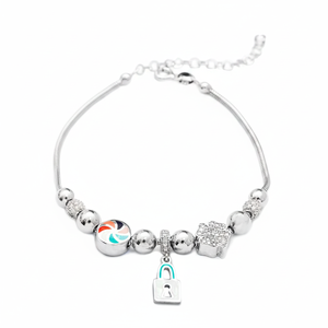 <b>Rainbow</b> Round Charm Turquoise and White Enamel Lock Charm <b>Bracelet</b> Wholesale Handmade 925 Sterling Silver Fine Jewellery - Product Image 2