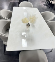 Table à manger rectangulaire de luxe en marbre naturel GREEN NATURE Milan White Jade, design minimaliste italien haut de gamme Royal Dali pour 6 personnes