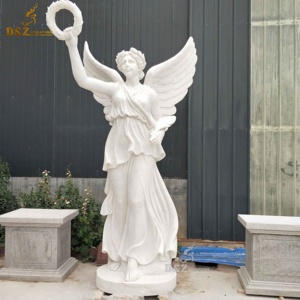 Scultura di <span class=keywords><strong>angelo</strong></span> <span class=keywords><strong>maschio</strong></span> di marmo di pietra bianca a grandezza naturale intagliata a mano del giardino all'aperto - Product Image 4