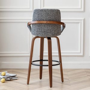 Sillas de <span class=keywords><strong>Bar</strong></span> Estilo Retro Moderno de Mediados de Siglo, Tapizadas en Tela con Aspecto de Lino Gris Carbón, Estructura de Madera de Nogal, para <span class=keywords><strong>Bar</strong></span> en Casa, <span class=keywords><strong>Altura</strong></span> de Barra - Product Image 3