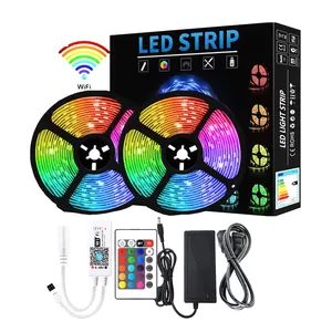 Fleksibel Tahan Air Ip65 5M 10M Dc12v 150Leds Smd5050 Strip Led Rgb Dapat Disesuaikan Kit Lampu dengan Remote Aplikasi Wifi