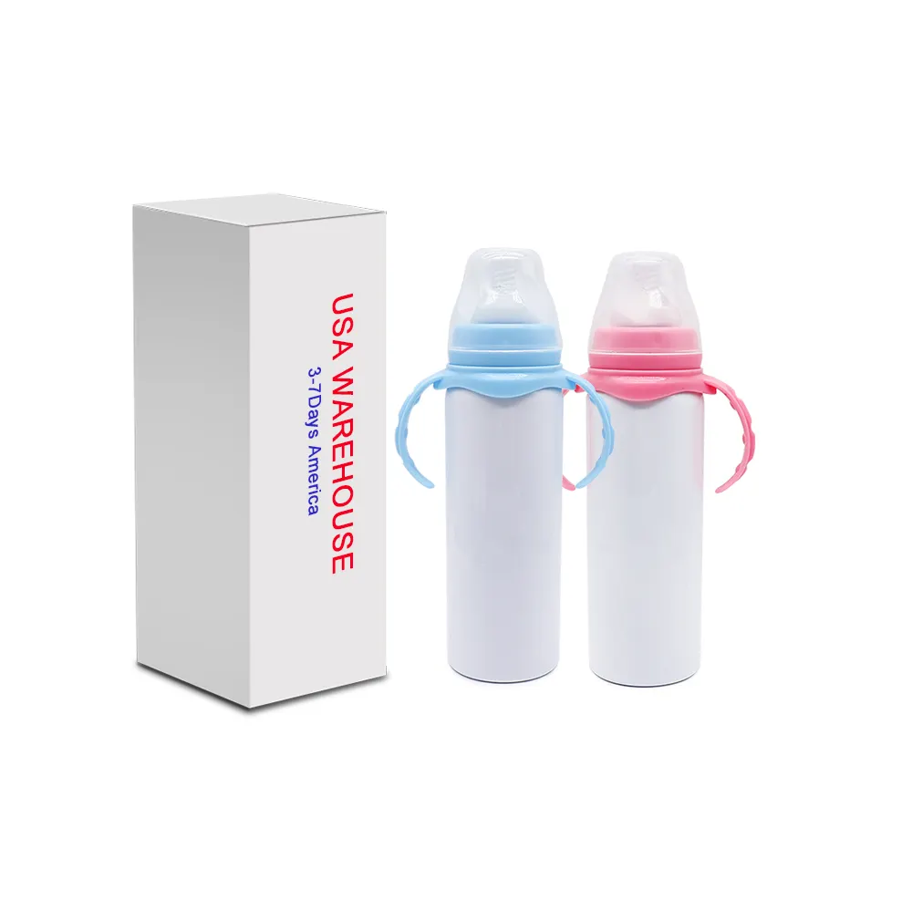 Bouteille de mamelon de lait en acier inoxydable de 8oz pour bébé, de haute qualité, entrepôt américain, sublimation pour tout-petits