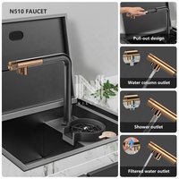 Évier de cuisine encastré TD4838 21,7 pouces - Évier carré artisanal en acier inoxydable 304 noir nano à cuve unique avec couvercle pour appartement/VR/bar