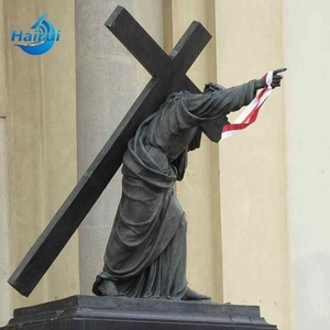Estatua de Bronce de la Religión Católica Cristiana, Noveno Estación de la Vía Crucifija, Jesús a Tamaño Real Cae por Tercera Vez, Famosa Escultura de Jesús del 14º Estación en Latón - Product Image 1