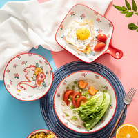 Prix de gros Fantaisie Maison Restaurant Céramique Vaisselle Ensembles Chine Porcelaine Vaisselle Couverts Ensemble Assiette Bol Cuillère Baguettes