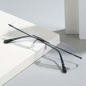 Montures de lunettes carrées en alliage pour hommes, sans monture, anti-lumière bleue, avec logo personnalisé, collection mode 2025 - Product Image 3