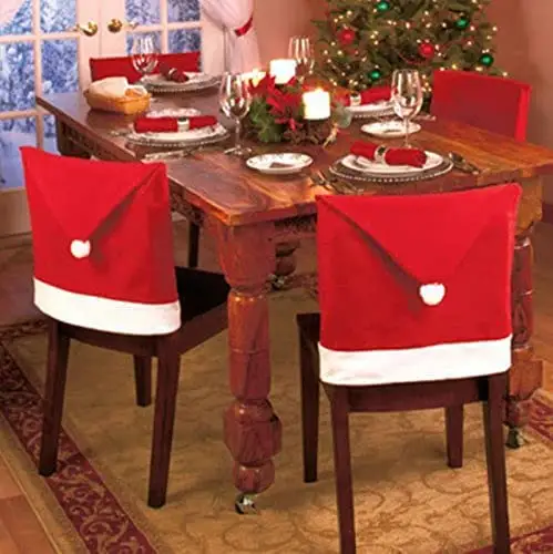 Christmas Chair Covers Santa Hat Christmas Dining Chair Cover,Used to Decorate Restaurants,Kitchens,Weddings,Ceremonies,Banquets
