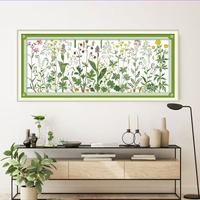 Kit de broderie au point de croix sur tissu, motif fleurs sauvages panoramiques sur prairie, à estamper et compter, pour décoration murale de salon
