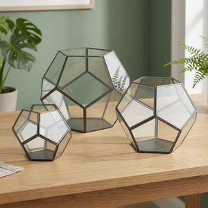 Geometric shape Set of <b>Glass</b> And Black Boxes In Black Antique Finish - Product Image 2