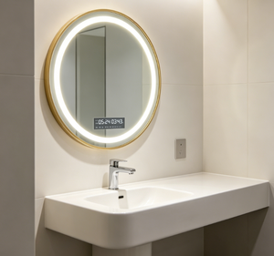 Round <b>LED</b> Bathroom Mirror Illuminated Wall Mounted <b>Vanity</b> Mirror Touch Screen Dimmable Hotel Washroom Mirror - Product Image 1